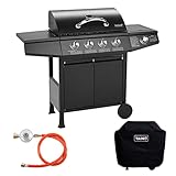 TAINO BASIC BBQ Gasgrill Grillwagen Edelstahl-Brenner + Seitenkocher Grill (Gasgrill BASIC 4+1 Set)