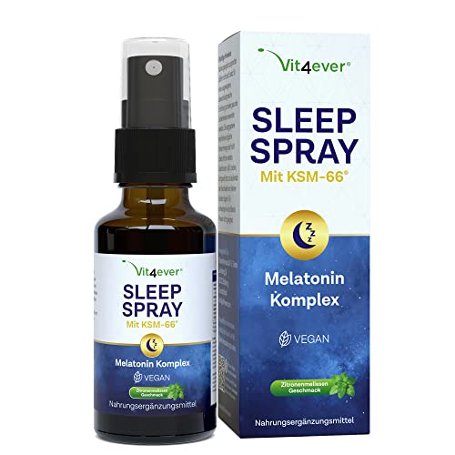Sleep Spray 50 ml – Melatonin Komplex mit Ashwagandha Extrakt (KSM-66®), Passionsblume, Zitronenmelisse, Baldrian, Vitamin B6 & Vitamin B1 - Ohne Alkohol - Vegan - Zitronenmelisse Geschmack