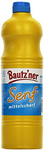 BAUTZ‘NER Senf mittelscharf – 4er Pack (4 x 1 l) Flasche Mittelscharfer Senf– Original Bautz‘ner Rezeptur seit 1955 – Ohne Zusatz von Konservierungsstoffen und Geschmacksverstärkern – Senf