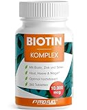 Biotin hochdosiert 10.000 mcg - Haarwuchs, Haut & Nägel - Biotin + Zink + Selen - 365 Tabletten - Biotin-Komplex 100% vegan - laborgeprüft mit Zertifikat - Vorratspack für 1 Jahr