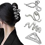 ZSPERKLA 4 Stück Metall Haarspangen Silber Haarklammer Rutschfeste Große Haarklammern Haar-Accessoires für Frauen Mädchen (Silber)