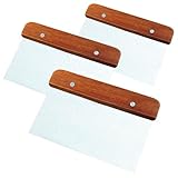 Pasdrucn 3 Stück Teigschaber Edelstahl,Teigkarte Edelstahl 15/20/25 Cm Groß,Teigspachtel Als Back- Und Kochhelfer,Edelstahl Teigschneider Aus Edelstahl Mit HolzgriffRechteckiger Teigspachtel Pizza (A)