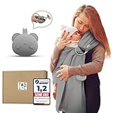 TASTIC Babytragetuch mit Ring für freie Hände als Set inkl. Schnullerbox - Zum Anhängen von Portmonnaie oder Schnullerboxen - Die Babytrage ab Geburt in der Farbe Silbergrau