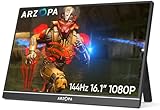 ARZOPA 16.1' 144HZ Portable Monitor, 1920×1080 FHD IPS Tragbarer Monitor für Laptop mit Einstab, Unterstützung HDMI/Type-C/USB-C, Augenschutz Gaming Bildschirm für Laptop/PC/Mac/PS3/4/5/Xbox