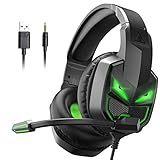 EKSA Gaming Headset Kabelgebunden, Headset mit Mikrofon für PS4, 3.5mm Klinke Kabel, 3D Surround Sound Kopfhörer mit Noise Cancelling Mic, Grünes Licht für PS5 Xbox PC Mac Laptop,Bequem，Fenrir Serie