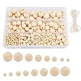 FOROREH 485Pcs holzkugeln mit Loch, Runde Holzperlen Set, 8 Größen Naturperlen mit Loch, Holzkugeln Bastelperlen für handgefertigte Schmuck Armband Halskette (6, 8, 10, 12, 14, 16, 18, 20 mm)