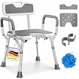 KESSER® Duschhocker mit Lehne für Senioren & Schwangere Duschsitz | Badhocker 150KG belastbar 6 Stufen 38-54cm höhenverstellbar | Duschhilfe Duschstuhl inkl. Antirutschfüße, Matten & Brausehalterung