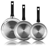Magefesa Essencial Inox - Pfannen-Set, silberfarben, 24 + 26 + 28 cm, Edelstahl, ohne Beschichtung oder Antihaftbeschichtung, umweltfreundlich, Induktion