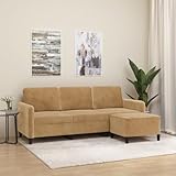 Youuihom 3-Sitzer-Sofa mit Hocker Braun 180 cm Samt Kleine Couch Schlafcouch Loungesessel Outdoor Cauchsofa für Esszimmer Balkon Wohnzimmer Jugendzimmer