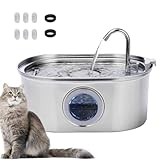 PJDDP Katzenbrunnen Edelstahl, 3.2 L Automatische Trinkbrunnen Mit Filter, Wasserstandsfenster, Wasserhahn-Design, Katzenbrunnen Für Den Innenbereich