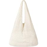 WantGor Häkeltaschen, Strand Mesh Tragetasche Damen Umhängetasche Einkaufstasche Lässige Reisetaschen Tasche faltbar Hobo Taschen (Aprikose)