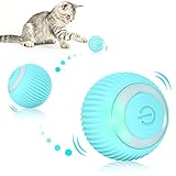 EXTFANS Katzenspielzeug Elektrisch Katzenball mit LED Licht, Automatischer 360 Grad Rollbal Interaktives Katzenspielzeug mit USB Wiederaufladbarer, interaktiver katzenball für Katzen (Blau)
