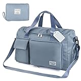 Flintronic 35L Faltbare Reisetasche Gepäcktasche Große Weekender Übernachtungstasche Urlaubstasche Wasserdicht Sporttasche für Herren Damen (mit 1 Gepäckanhänger) - Blau