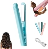 Tragbarer USB Lockenstab, Mini Lockenstab, Mit Heißschutzgehäuse,Für Kurze Haare, Haarglätter, Tragbarer Reise Haarglätter Für Alle Haartypen (Blue)