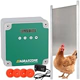 Agrarzone Automatische Hühnerklappe Batterie ohne Schieber - Hühnertür elektrisch mit Timer, Manuell, Lichtsensor für Hühnerstall