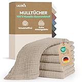 Laleni Spucktücher Baby im 5er Set aus Reiner Baumwolle - schadstofffreie Mulltücher Baby 70x70 - zert.saugstarke Mussellintücher weich - Musselin Tuch als Mullwindel - waschbare Mulltücher - Beige