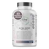 CYB | A-Z 50+ Multivitamin Tabletten - Vitamin A-Z - Nährstoffe für Ältere Menschen - 120 Tabletten 4 Monatsvorrat - Lutein - Coenzym Q10 - Biotine - Folsäure - Vegetarisch