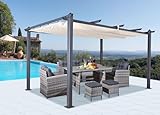 Jet-line® | Pavillon Luxor | Pergola Überdachung | Sonnenschutz | Terrasse | Garten | anthrazit-beige| Sonnenschutz | UV Schutz | 4 x 3 m | Aluminium | Stützen 10x10 cm | Stabil Winterfest