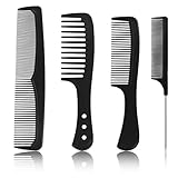 Popuppe 4 Stücke HaarKamm Set,Barbier Zahnkamm mit Griff Haarstyling Kamm Antistatischer Grobzinkiger,Schwarz Feiner Kamm für Männer und Frauen