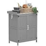 Outsunny Gartenschrank Holz, Geräteschuppen wetterfest 74x43x88cm, Gerätehaus mit Klappdach Ablagen, Arbeitsfläche, Geräteschrank, Gartenhaus Werkzeugschrank Gartenschuppen für Garten, Terrasse, Grau