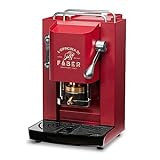FABER COFFEE MACHINES | Pro-Deluxe-Modell | 44 mm Kaffeepad-Maschine | Farbe Kirschrot Chrom | Padsqueuer aus Messing
