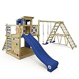 WICKEY Spielturm Klettergerüst Smart Surf mit Schaukel & Blauer Rutsche, Outdoor Kinder Kletterturm mit Sandkasten, Leiter & Spiel-Zubehör für den Garten