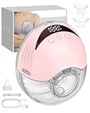 eSynic Freihändige Brustpumpe – Tragbare, Wiederaufladbare 210ml Milchpumpe mit 4 Modi & 12 Stufen, LED-Display, 24/21/19mm Flanschen, Ultra-Leise, für Mütter zu Hause & unterwegs- Rosa