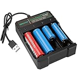 Universal Akku Ladegerät, 18650 Ladegerät Batterien Batterieladegerät 4 Schächte LED USB Geräte für wiederaufladbare Batterien Li-ion 18650, 14500, 16340 Akku