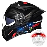 BYGMWEP Motorradhelm mit Bluetooth, Klapphelm mit Rücklicht, Modulare Helm, ECE Zertifiziert Integralhelm mit Doppelvisier, mit Eingebautem Mikrofon für Erwachsene Frauen Männer M~XXXL
