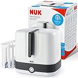 NUK Vario Express Flaschensterilisator, sterilisiert bis zu 6 Babyflaschen plus Zubehör in 6 Minuten auf Wasserdampfbasis, automatische Abschaltung, herausnehmbarer Korb & versetzbare Stäbe EU-Stecker