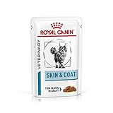 Royal Canin Veterinary Diet Feline Skin & Coat | 12 x 85 g | Nassfutter für ausgewachsene Katzen | Feine Stückchen in Soße | Zur Unterstützung der Hautbarriere von Katzen