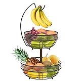 Bomclap 2 Stöckig Obst Etagere - Obstkorb mit Bananenhalter - 2 Etagen Küche Obstschale aus Metall - Abnehmbare Stehend Obstschalen - Täglicher Küche Lagerung Obstkörbe Gemüsekorb - Bronze