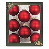 Krebs Glas Lauscha - Weihnachtsdekoration/Christbaumschmuck aus Glas - Unifarbende Kugeln - Menge: 8 Stück - Farbe: Satin-Rot - Größe: ca. 7 cm