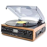 ZJFHEYUO Plattenspieler mit Riemenantrieb und 3 Geschwindigkeiten, Plattenspieler mit Stereo-Lautsprechern, tragbarer Vinyl-Plattenspieler mit Kopfhöreranschluss/AUX-Eingang/Cinch