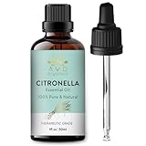 AVD Organics Ätherisches Citronella-Öl | 30ML | 100% reines Öl in therapeutischer Qualität mit Glastropfer für Aromatherapie, Haut, Haare und Entspannung | 1 Unze