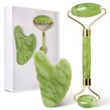 GUGUG Gua Sha and Face Jade Roller Set for Facial Massage - Reduces Eye Puffiness and Skincare Routine-Green