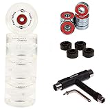 FunTomia 4 Stück (LED) Longboard/Skateboard Rollen (Big Wheels) in 70x51mm 80A inkl. ABEC-9 Kugellager und Metall Spacer 80A Rollenhärte + T-Tool