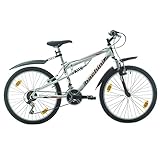 Multibrand Distribution Probike Speed 24 Zoll Mountainbike vollgefedert, 18 Gänge, Fahrrad für Jungen, Mädchenfahrrad, geeignet von 130-155 cm (weiß, rot, matt)