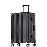 Aoliwei Hartschalen-Koffer Trolley Alu-Rahmen+PC Rollkoffer Reisekoffer Handgepäck Teleskopgriff, TSA, 4 Rollen (Schwarz, L)