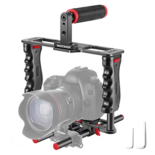 Neewer Filmproduktion Kamera Video Cage Kit mit Video Cage Top Handgriff Schuh-Einfassung 15mm Rod für Canon Nikon Sony und andere DSLR-Kameras Folgefokus Mattebox rotschwarz