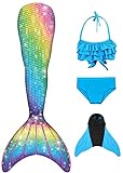 FOLOEO Meerjungfrauenflosse Mädchen Meerjungfrau Flosse für Kinder mit Bikini Set und Monoflosse, 4 Stück Set