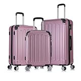 yonsly® Koffer Set, 3 Teilig Trolleyset Reisekoffer, Hartschalenkoffer Suitcase, Handgepäck Gepäck-Sets mit 360° Gummirollen, Zahlenschloss, Hartschale, M(20″), L(24″) und XL(28″), Roségold