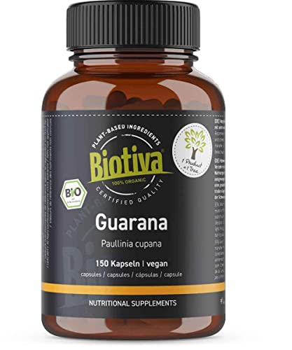 Biotiva Guarana Kapseln Bio - 150 x 500mg - koffeinhaltig - natürlich - biologisch - ohne Zusatzstoffe - hergestellt und kontrolliert in Deutschland (DE-ÖKO-005) - Vegan