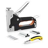 Handtacker Set mit 2100 Klammern,3 in 1 Tacker für Holz mit Klammerentferner,Regulierbarer Schusskraft Tackerpistole für Tischlerei, Dekoration, Kabelbefestigung (Schwarz)