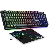 EMPIRE GAMING - Armor RF800 Wireless Gaming Tastatur und Maus Set QWERTZ (DE-Layout) - Tastatur 2,4GHz RGB - Maus 4800 DPI mit Mauspad - PC PS4 PS5 Xbox One/Serie Mac - Schwarz