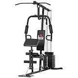HOMCOM Fitnessstation Kraftstation mit Latzug- und Butterflystange Multistation Set Krafttraining mit 45 kg Gewichte Multi-Gym-Krafstation Kunstleder Stahl 180 x 108 x 200cm Schwarz
