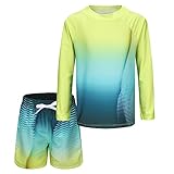 UV Schwimmshirt Jungen Zweiteilig Langarm Badeshirt Kinder Badeshorts Jungen Badeanzug Set 146 152/11-12 Jahre