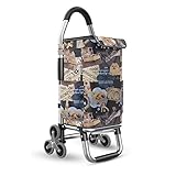Einkaufstrolley, Einkaufstrolley mit 6 Rädern, groß, 36 l Fassungsvermögen, abnehmbare, wasserdichte Tasche, 103 cm, leicht und faltbar, Treppensteiger (Welpe, leises Dreiecksrad)
