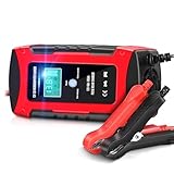 YDBAO Autobatterie Ladegerät 12A 12V, Intelligentes Batterieladegerät mit LCD Touchscreen für Autos, Motorräder, Boote, 12V Blei-Säure-Batterien, Rot