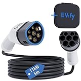EVify Typ 2 Ladekabel 11kW 5M 16A für Elektroauto & Hybrid inkl. Kabeltasche • Kabel 3 phasig für EV PHEV • geeignet für alle E Autos Modell 3 S X Y, ID3, ID4, ID5